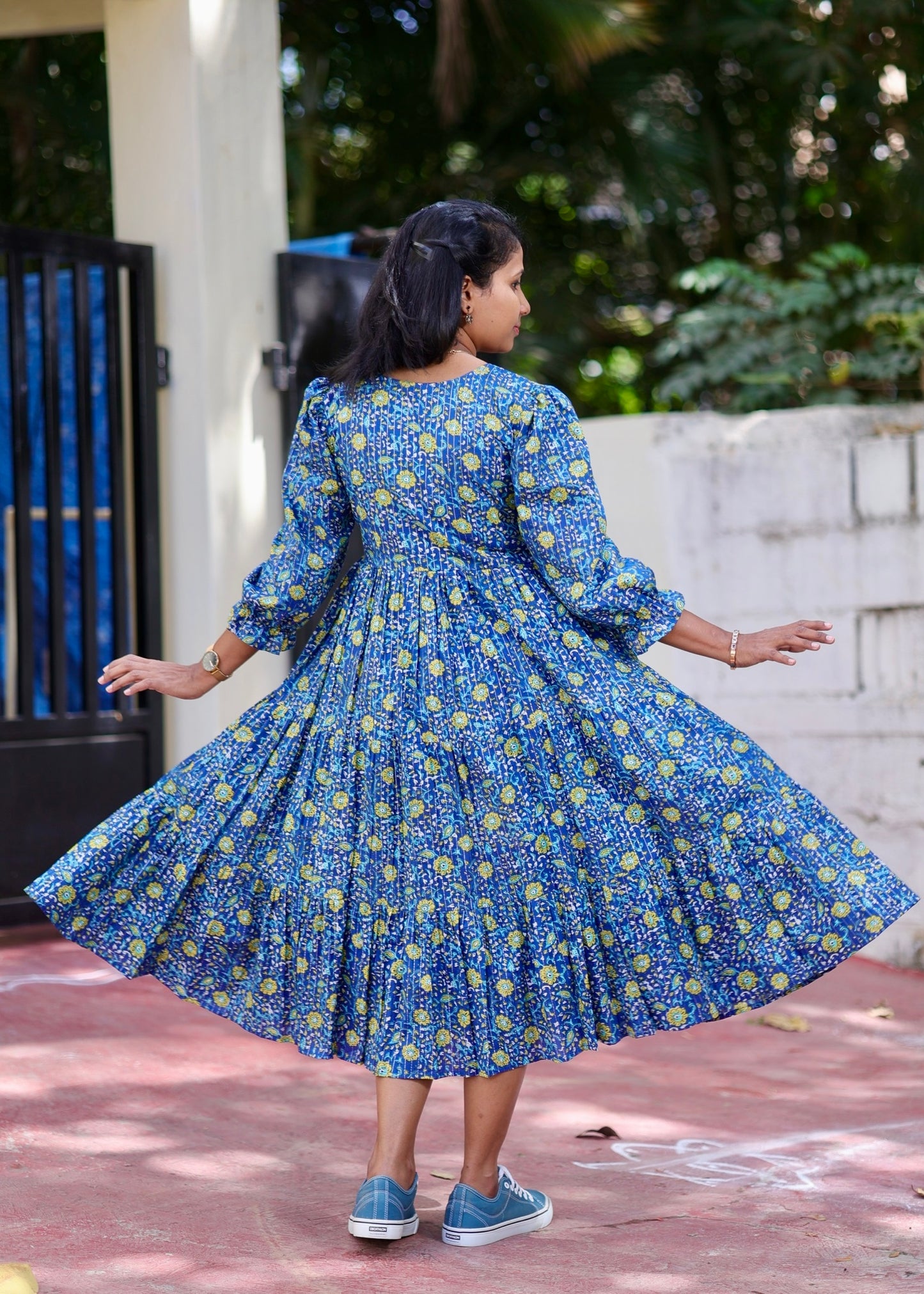 Thea Floral Cotton 3 Tier Midi Dress