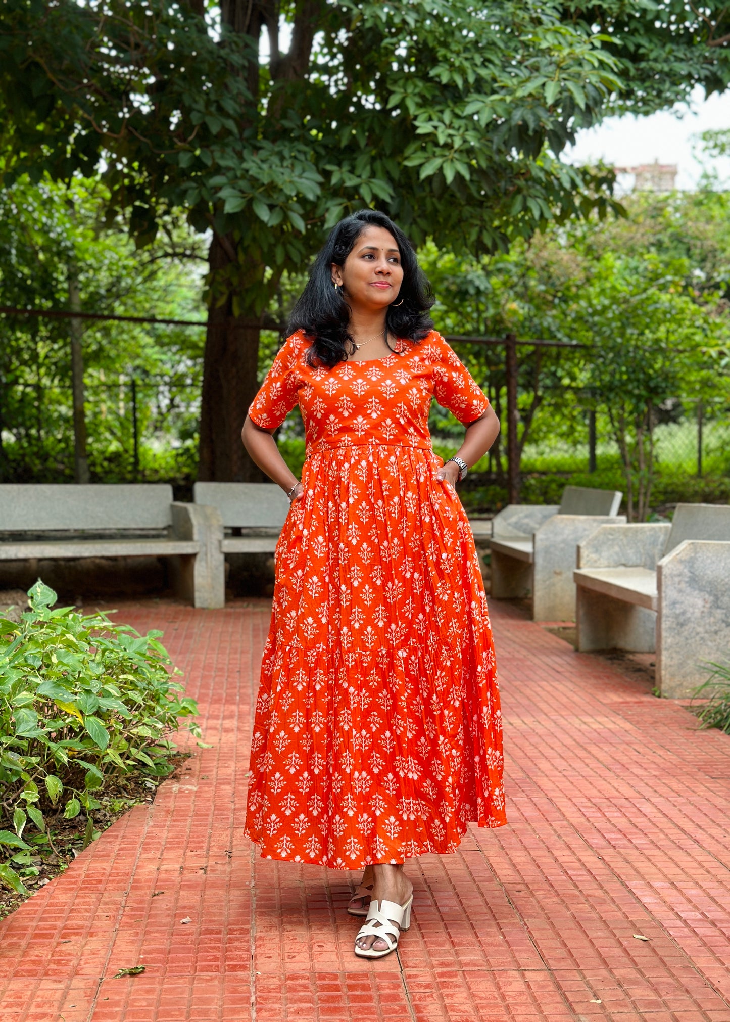 Bhavya Orange Cotton Maxi Dress