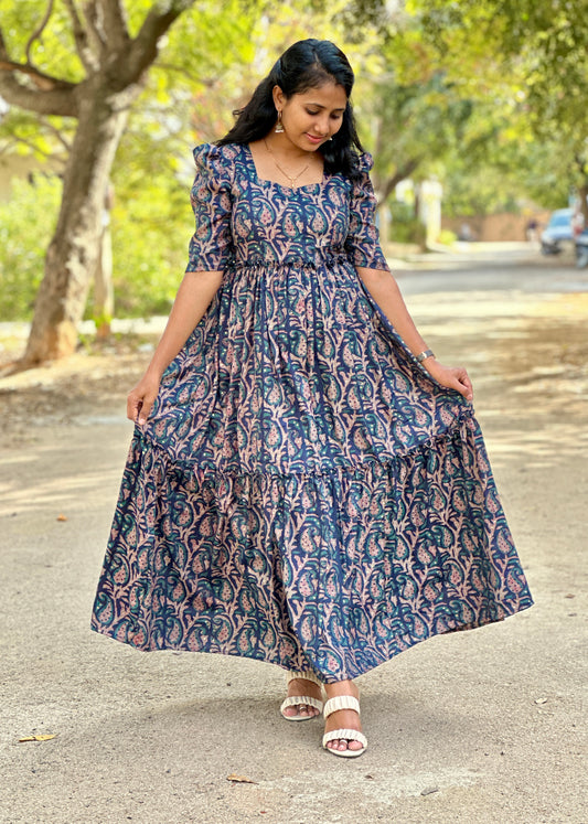 Yashna Paisley Printed 2 Tier Cotton Maxi Dress