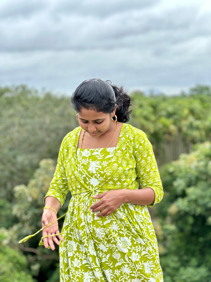 Midori Lime Green Maxi Dress with Overcoat