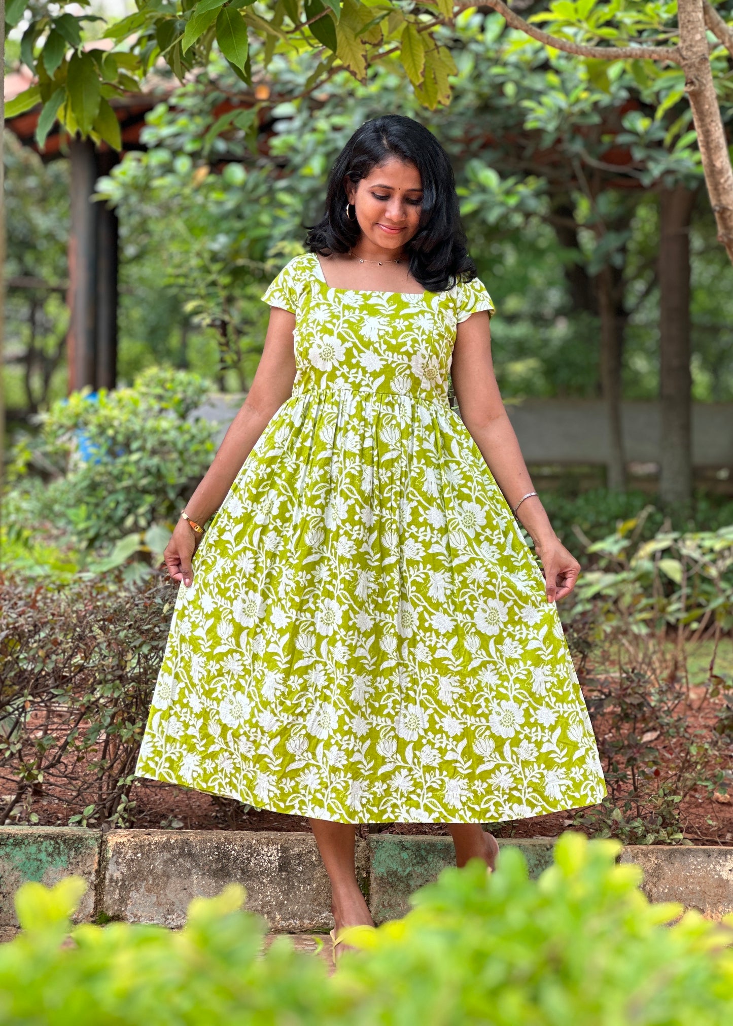 Midori Lime Green Midi Dress with Overcoat