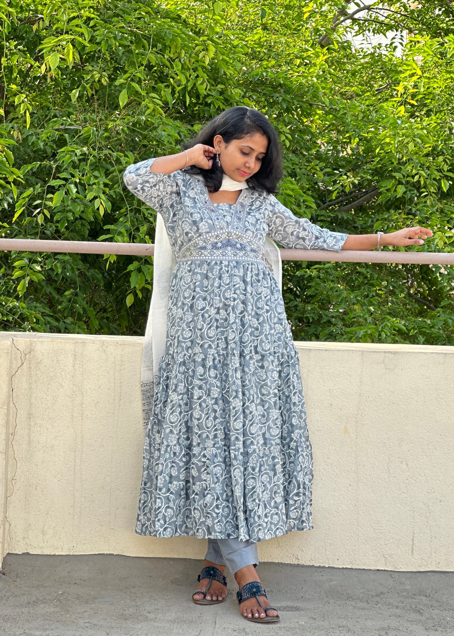 Grey Floral Kurta Set