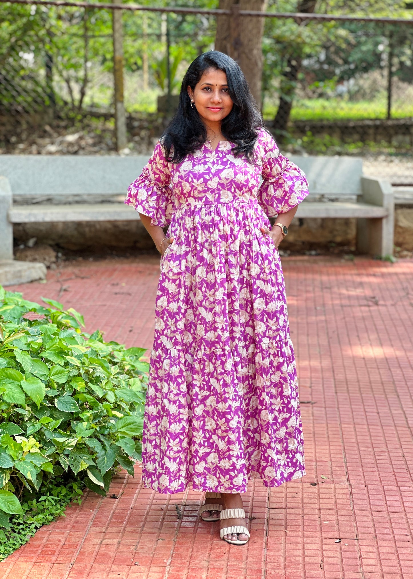 Vaanya Floral Cotton 2 Tier Maxi Dress