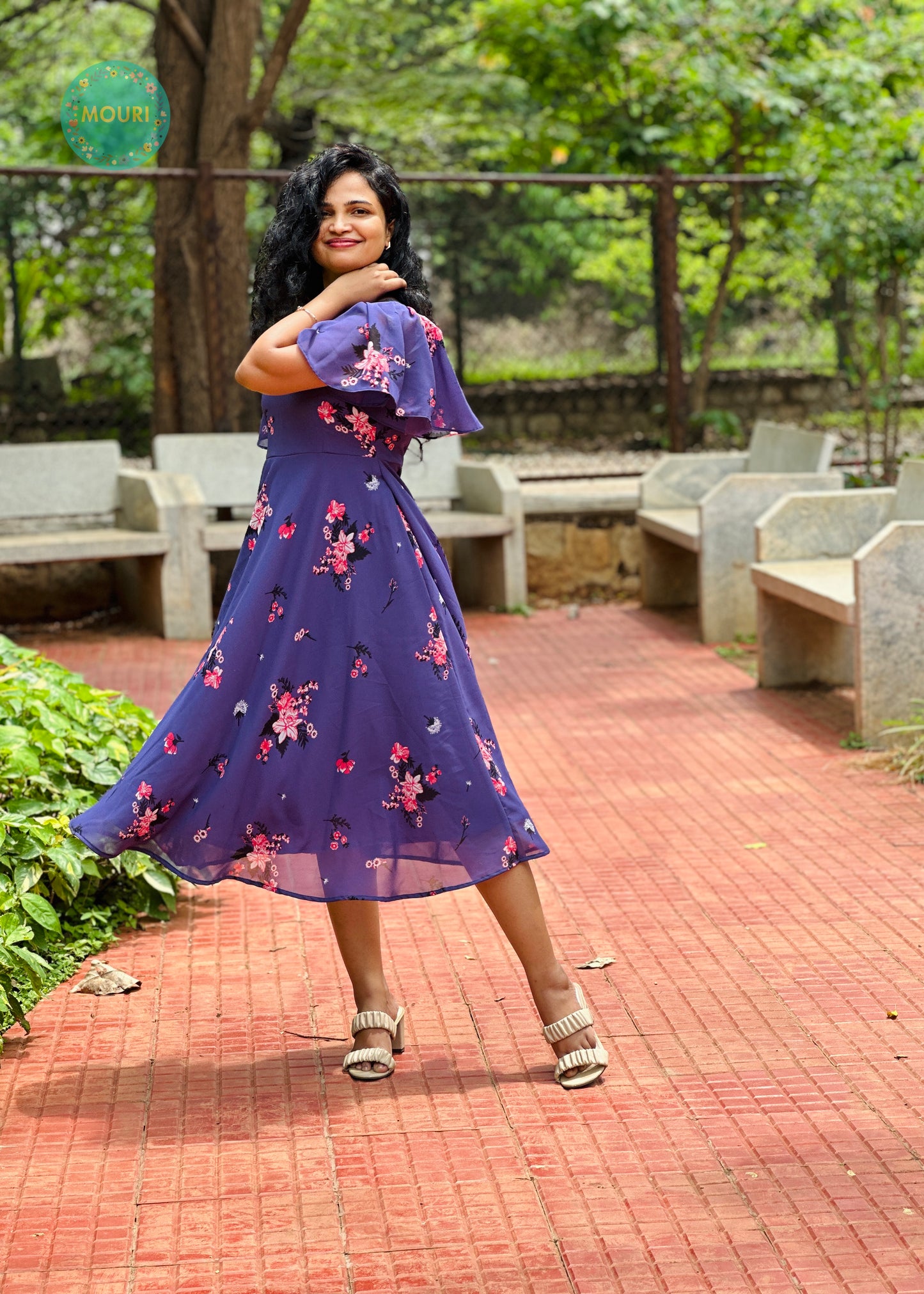 Sana Purple Floral Midi Dress