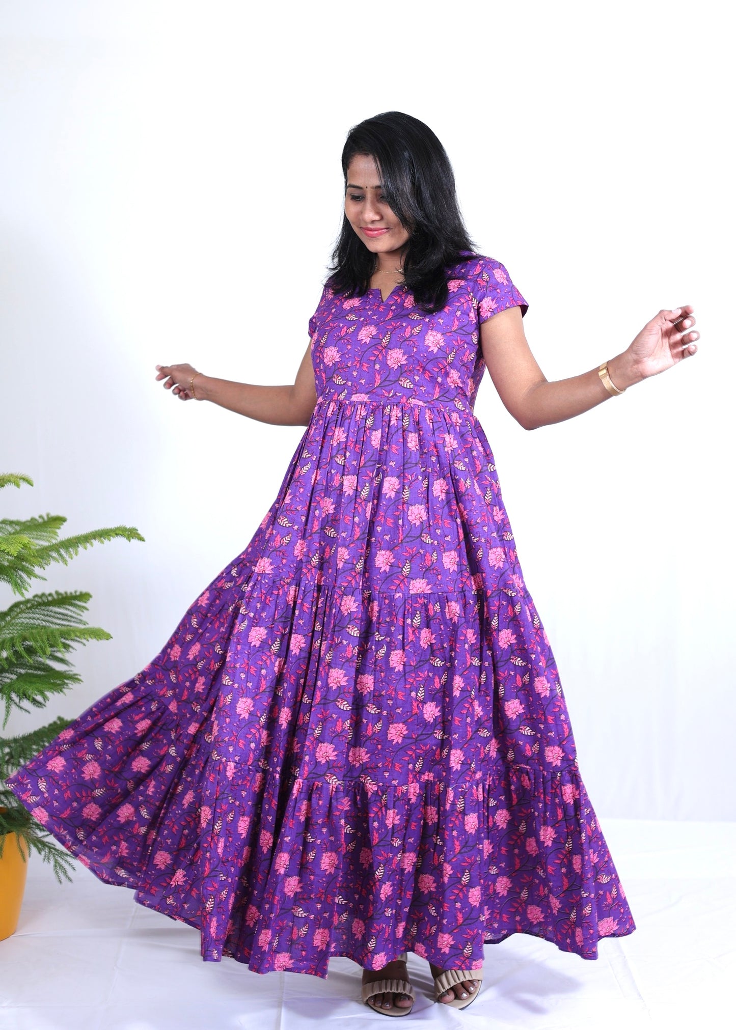 Nysha Purple Floral Cotton Maxi Dress