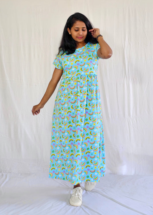 Mint Rainbow Printed Maternity & Feeding Loungewear