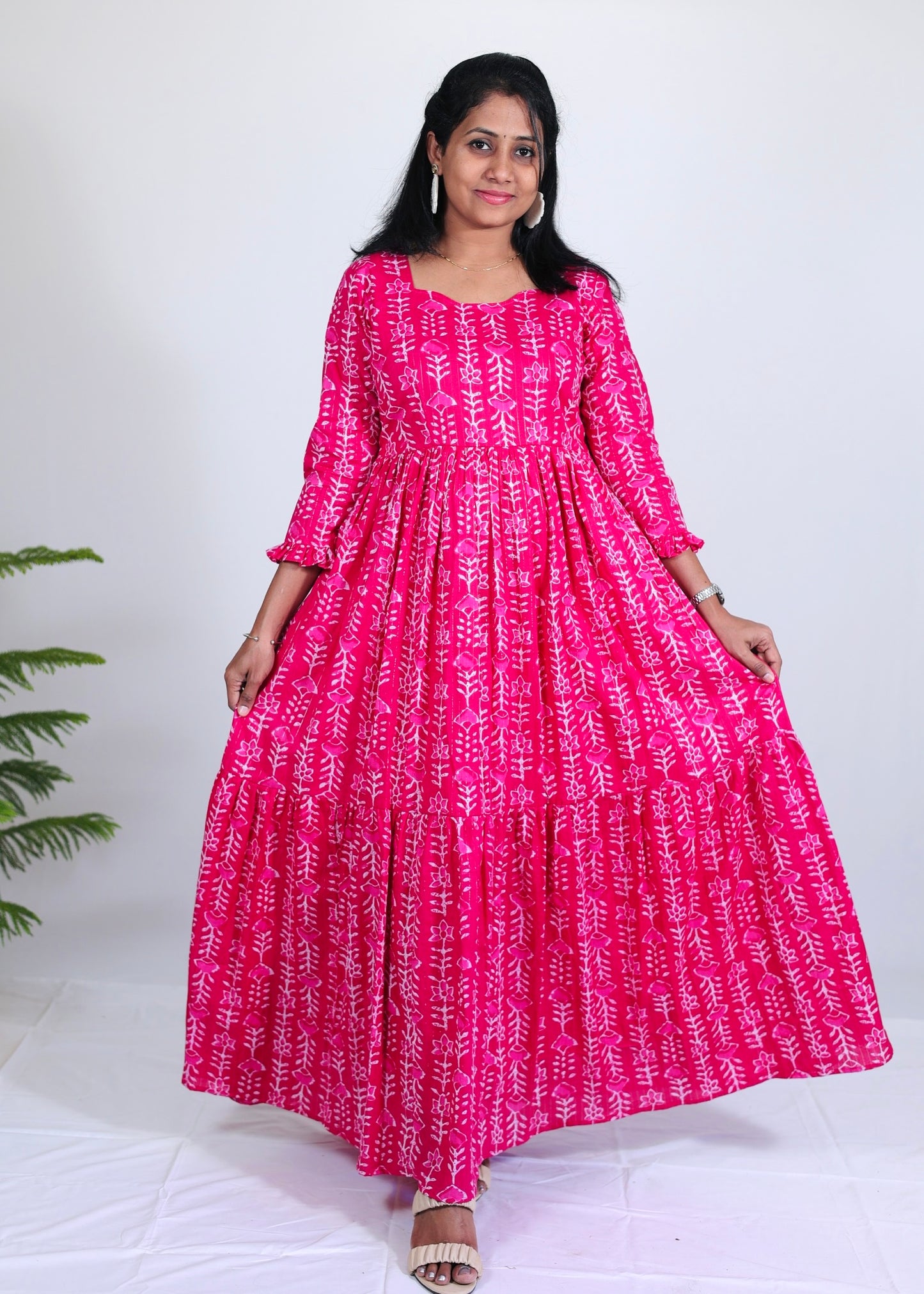 Aasha Pink Floral Cotton Maxi Dress