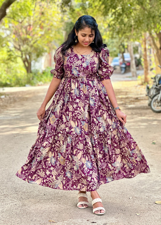 Vasuki Floral Printed 2 Tier Cotton Maxi Dress