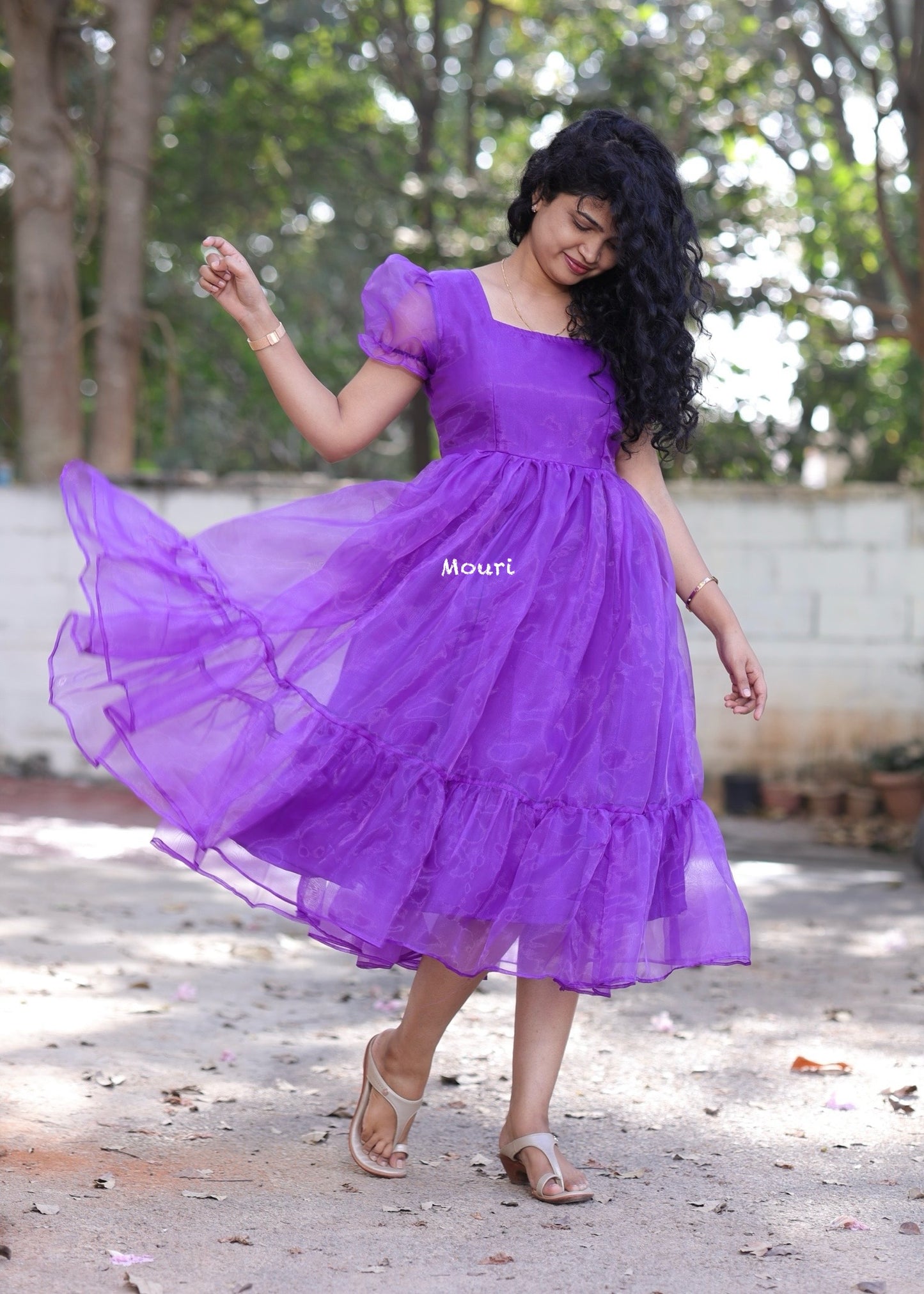 Havana purple organza Midi Dress