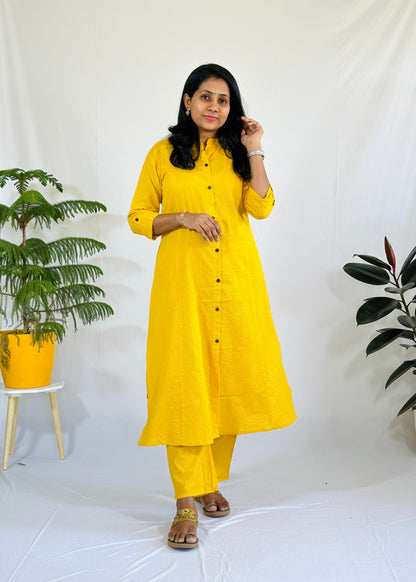 Yellow A line Kurta with Pants