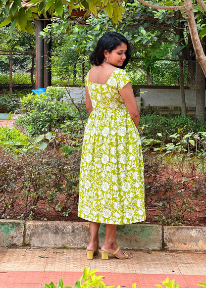 Midori Lime Green Midi Dress with Overcoat