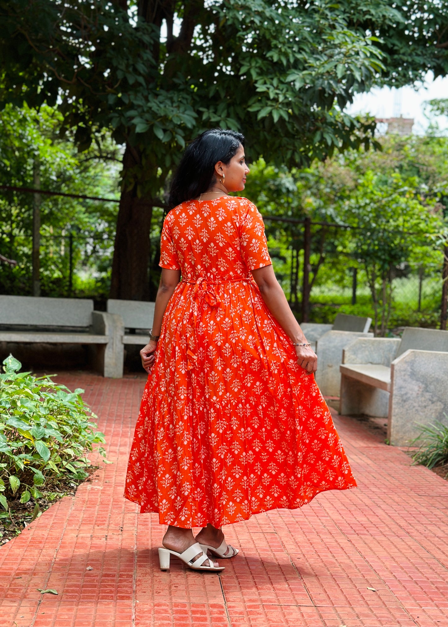 Bhavya Orange Cotton Maxi Dress