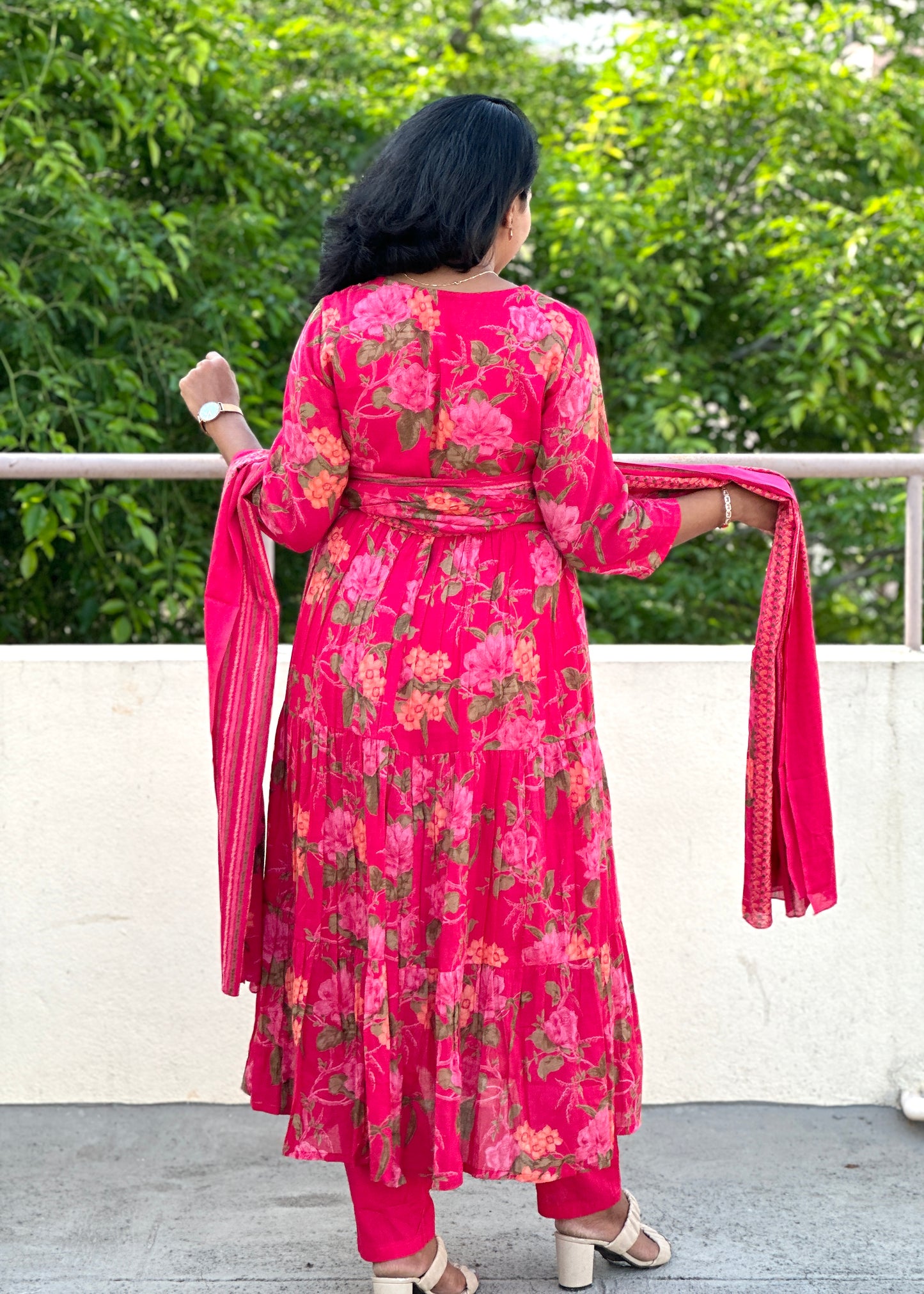 Pink Floral Mul Mul Kurta Set