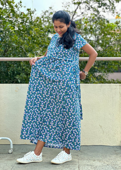 Teal Floral Printed Maternity & Feeding Loungewear- M & L Available