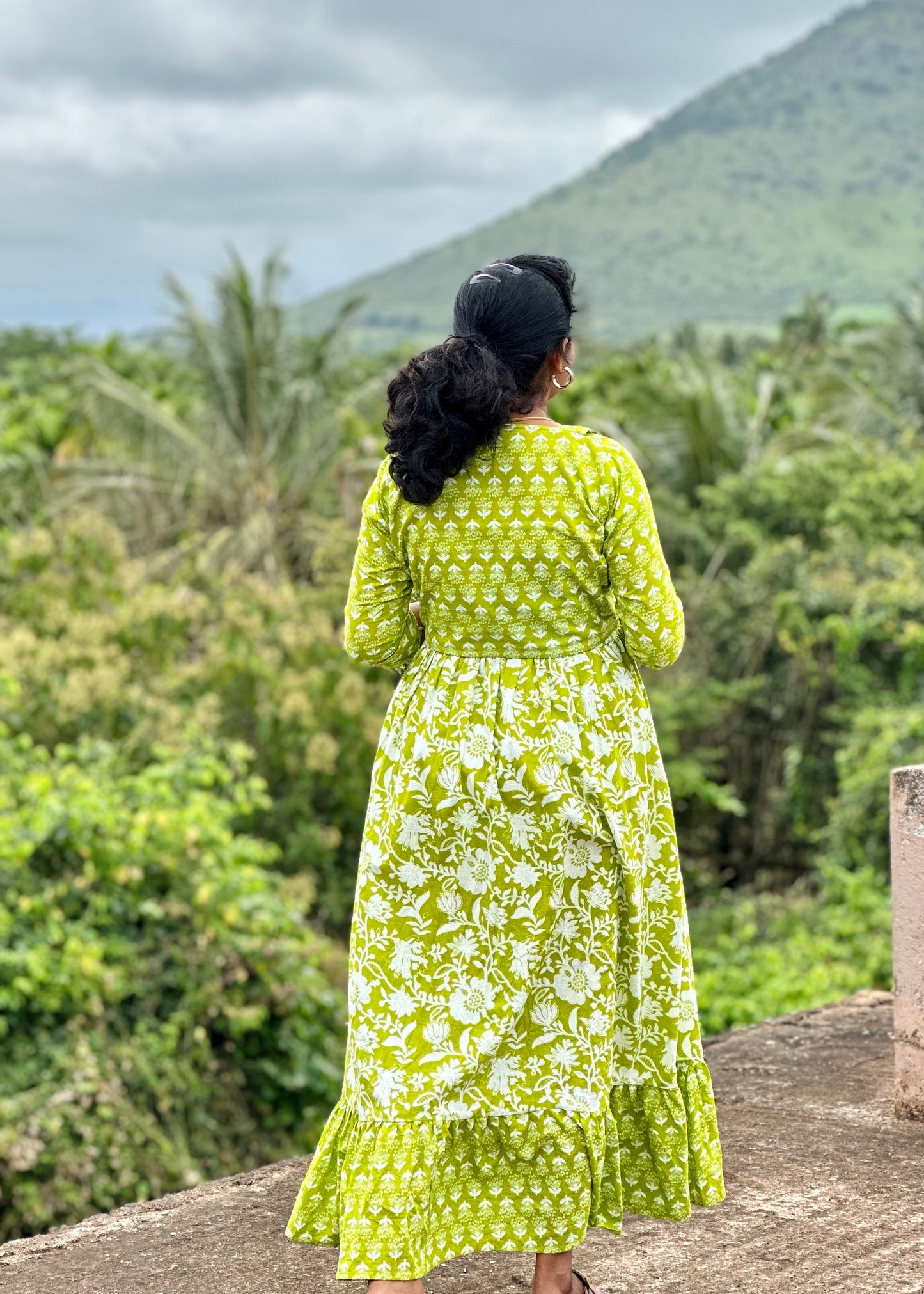 Midori Lime Green Maxi Dress with Overcoat