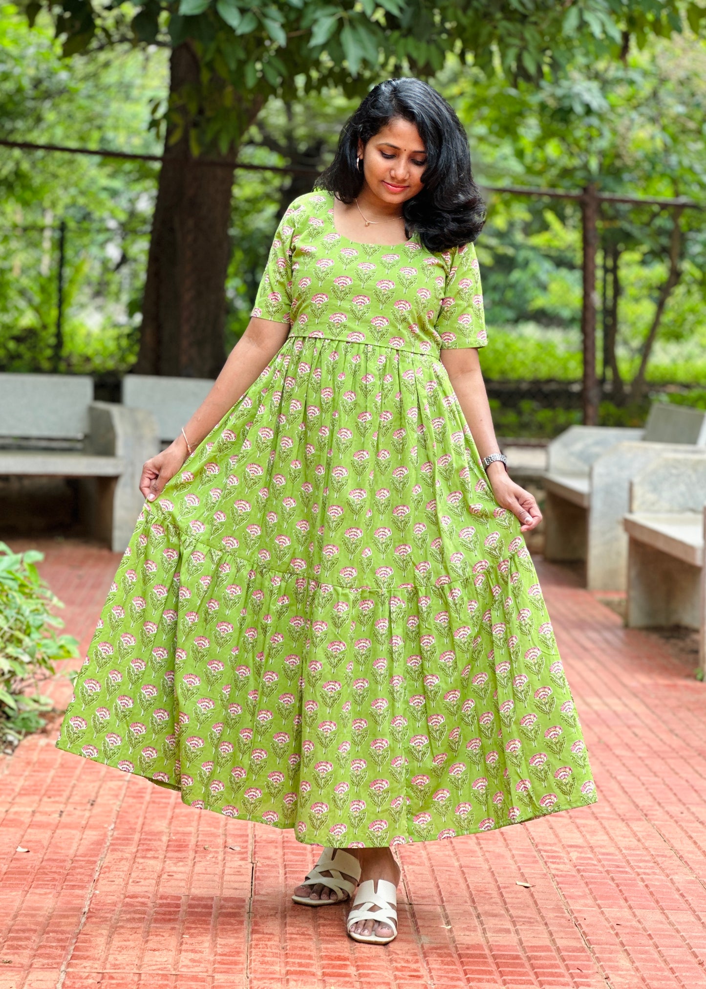 Divya Green Cotton Maxi Dress