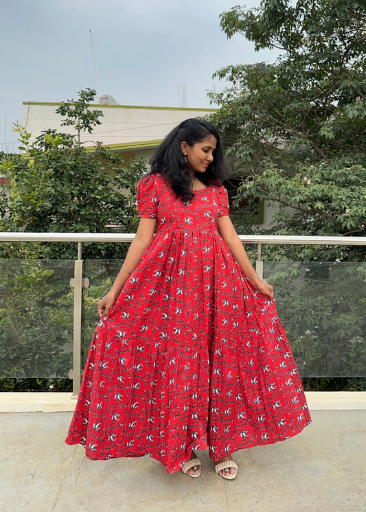 Raveena Red Floral Printed Maxi Dress