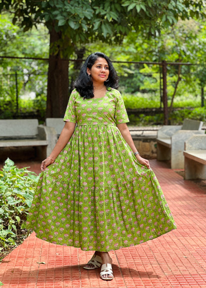 Divya Green Cotton Maxi Dress