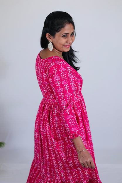 Aasha Pink Floral Cotton Maxi Dress