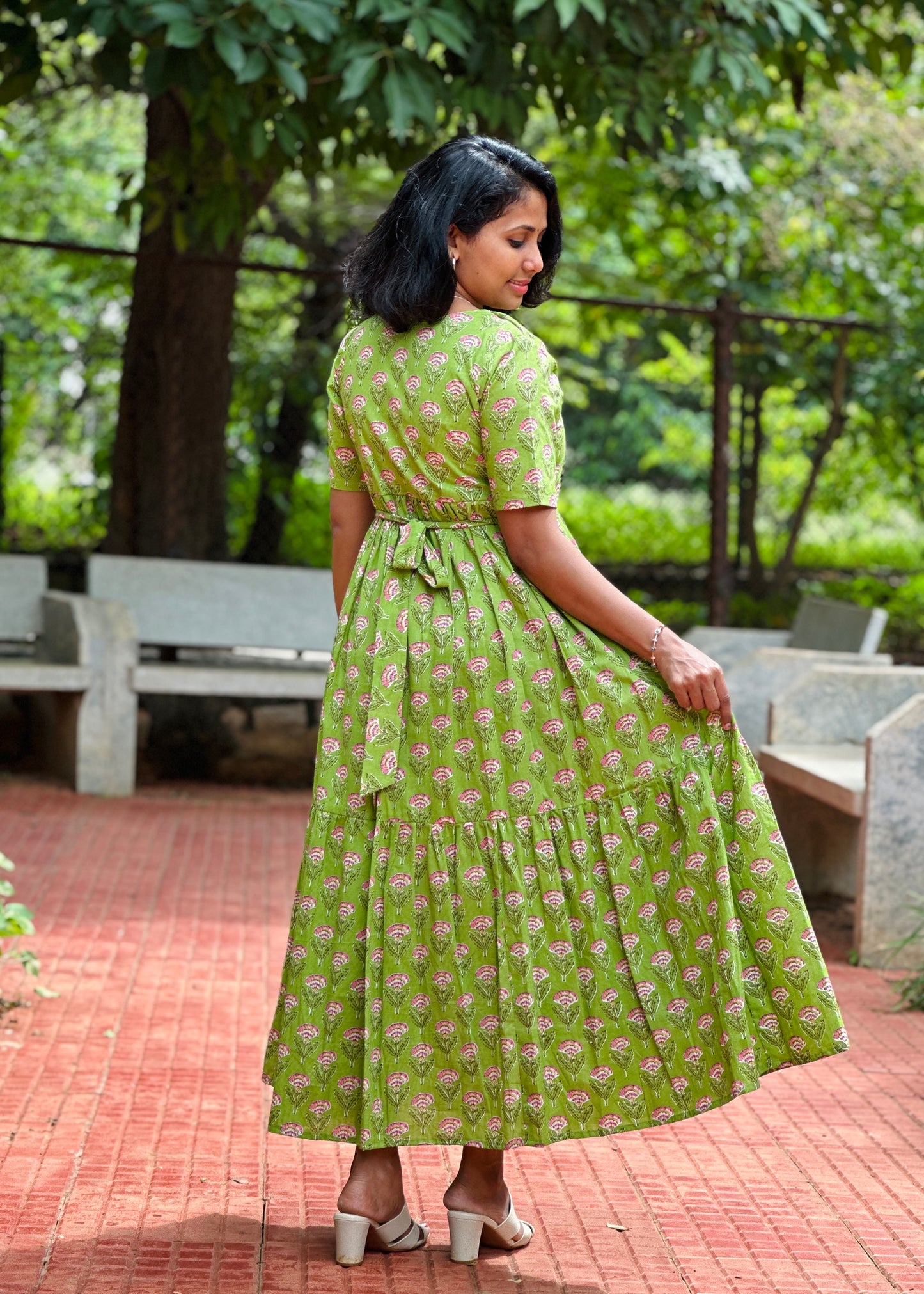 Divya Green Cotton Maxi Dress