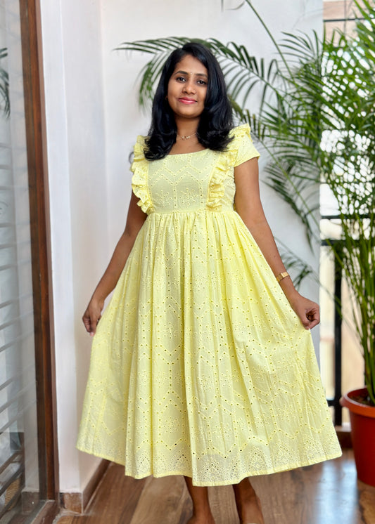 Lemon Bliss Schiffli  Midi Dress