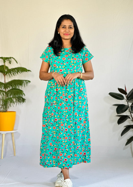 Green Printed Maternity & Feeding Loungewear