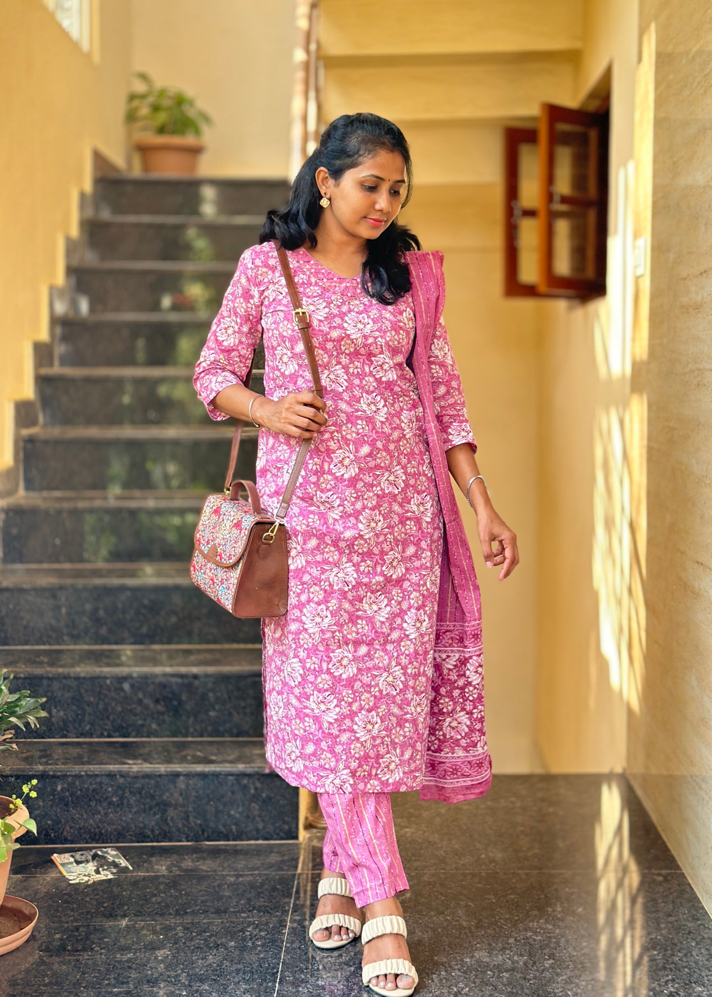 Pink straight Kurta set