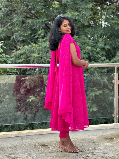 Pink Georgette Festive kurti with Dupatta