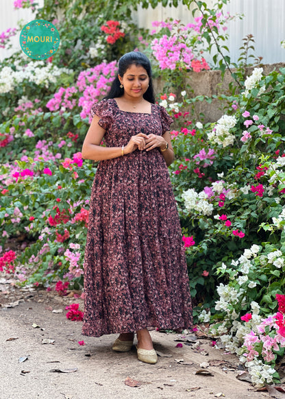 Cecilia Black Floral 2 Tier Maxi Dress