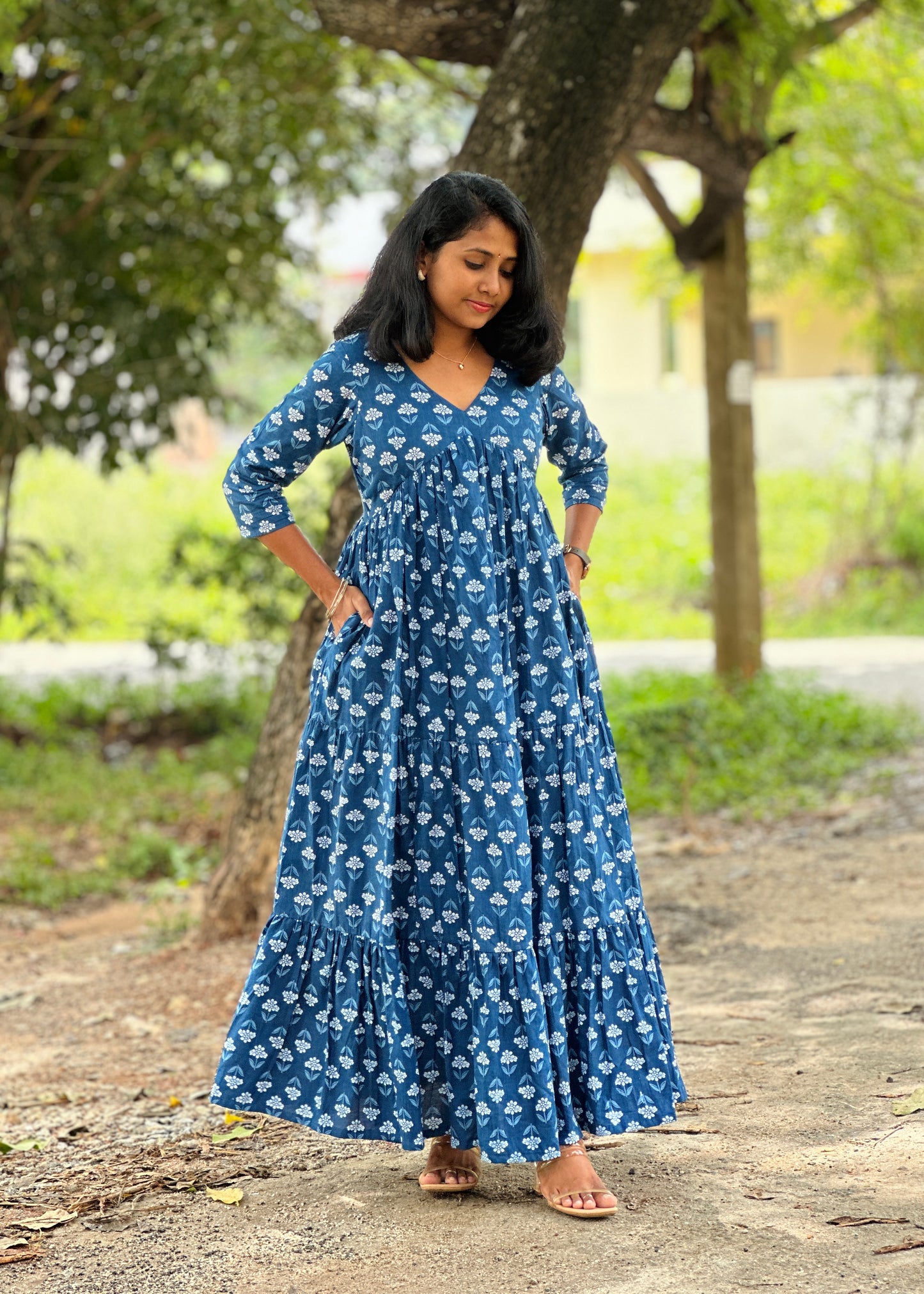 Blue Grace Three Tier Maxi Dress