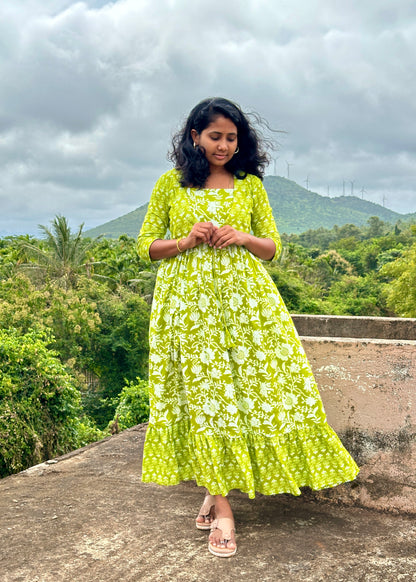 Midori Lime Green Maxi Dress with Overcoat