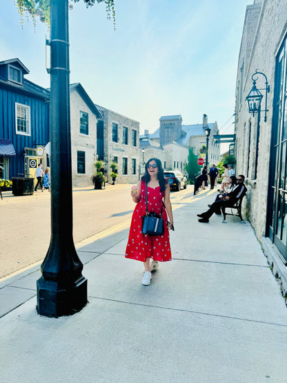 Sahaana Red Heart  Shoulder Tie Midi Dress