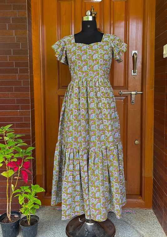 Kasya Olive Floral Maxi Dress