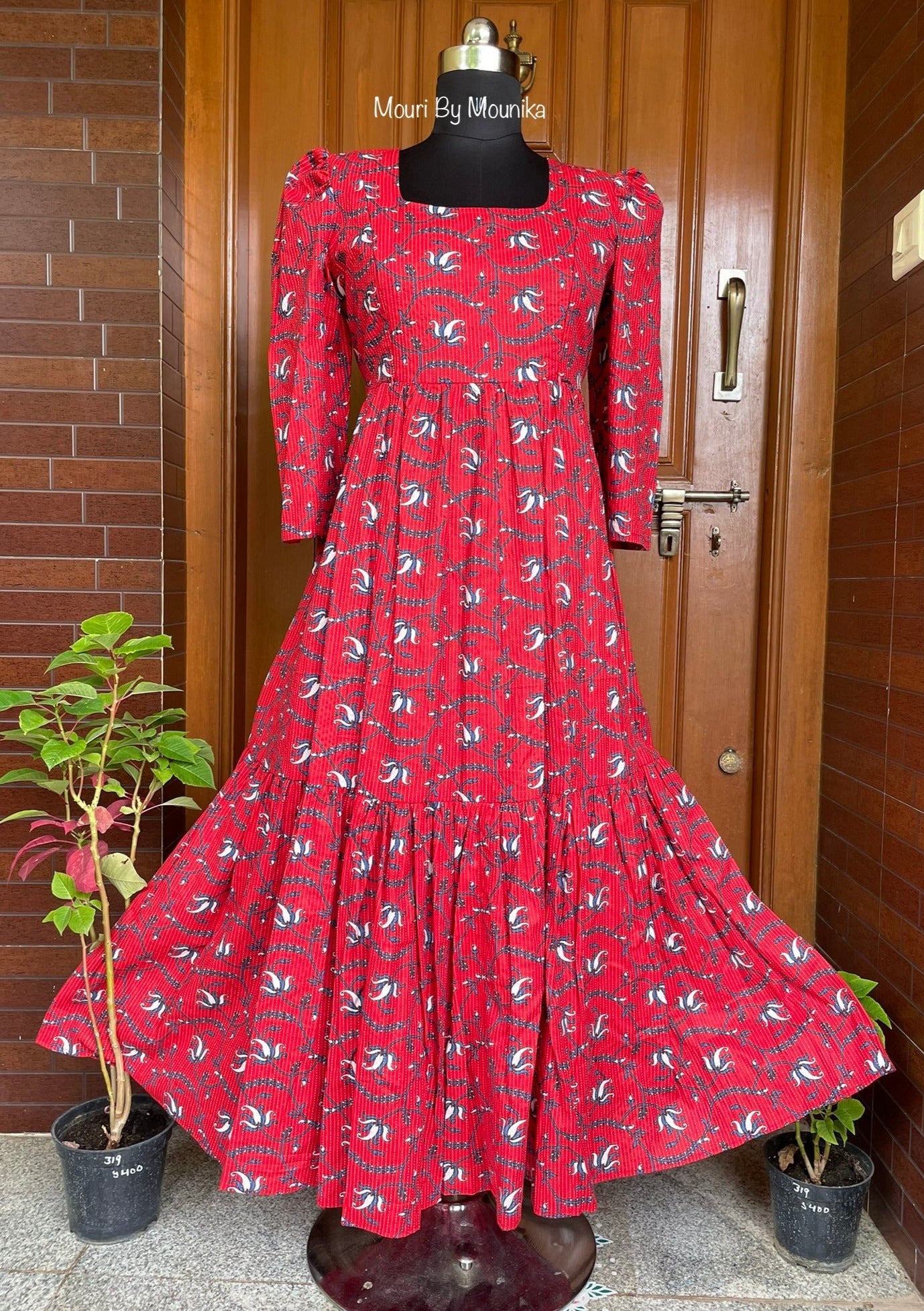 Red Floral Cotton Maxi Dress