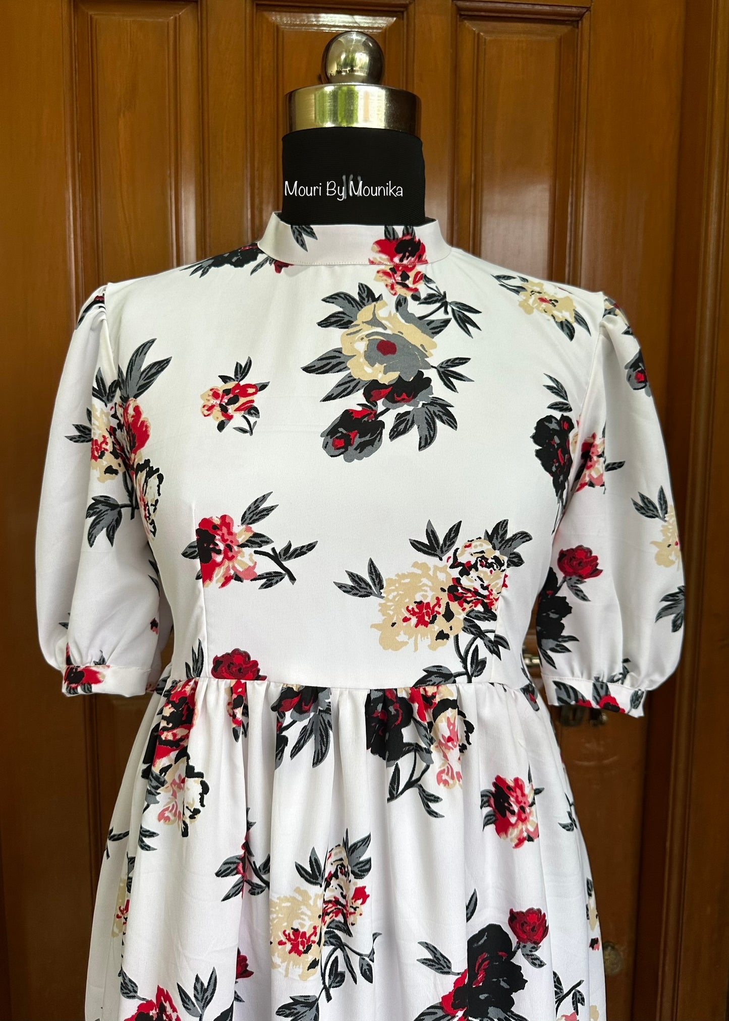 Amelia White & Black Floral Crepe Midi Dress