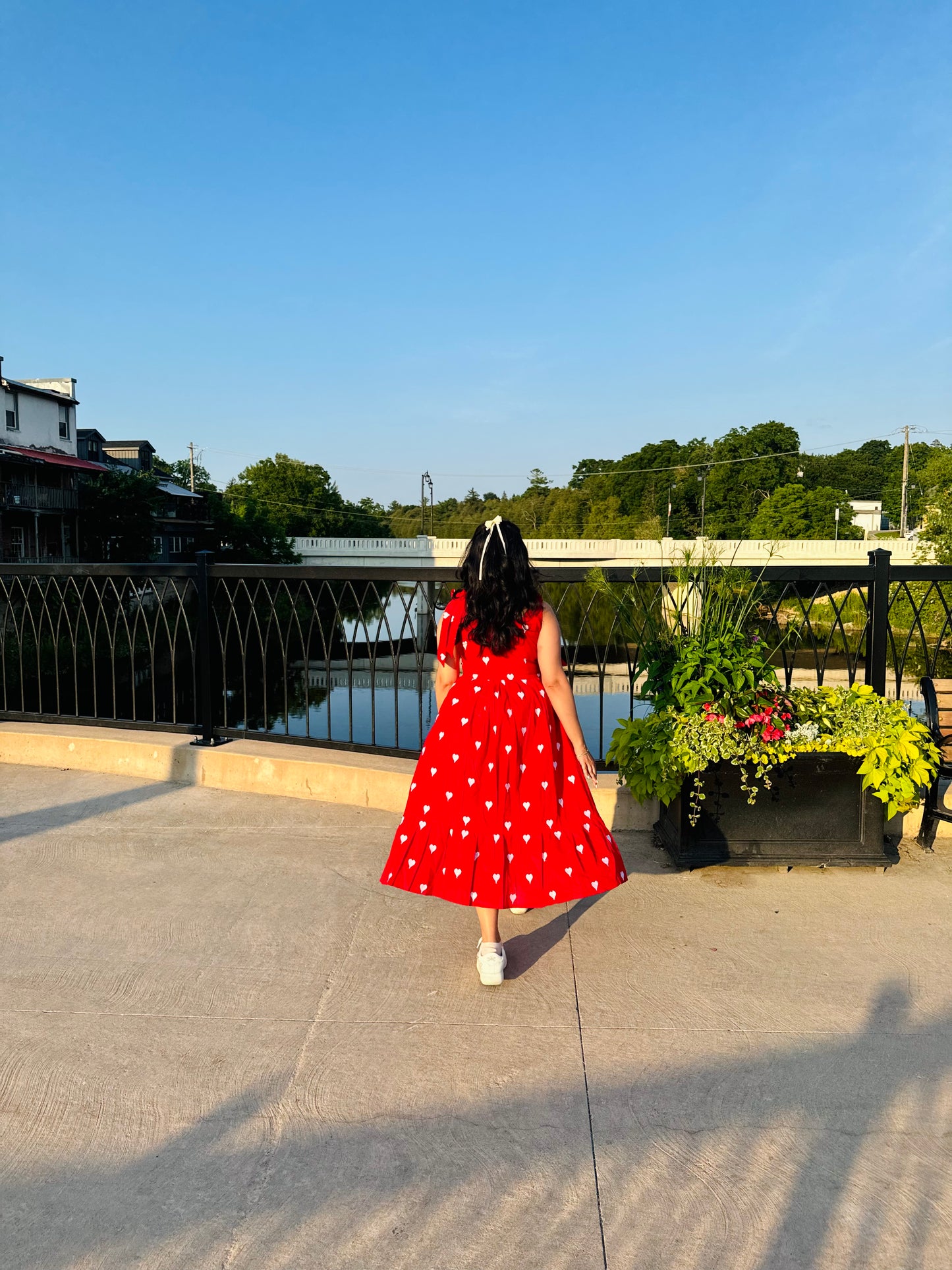 Sahaana Red Heart  Shoulder Tie Midi Dress